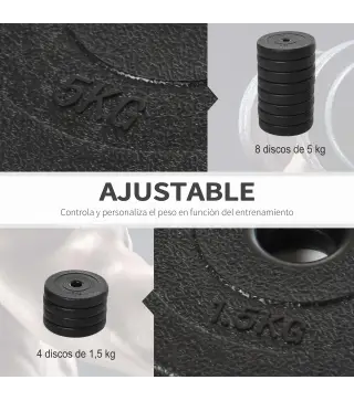 Juego de Mancuernas Ajustables con Barra de Conexión de Acero y Discos Desmontables 8x5 kg 4x1,5 kg Total 50 kg Negro