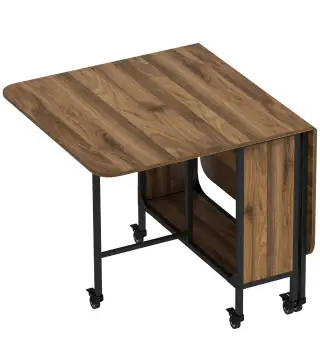 Mesa de Cocina Plegable con Ruedas Alas Abatibles y Estante Mesa Plegable para Salón 130x80x74 cm Marrón