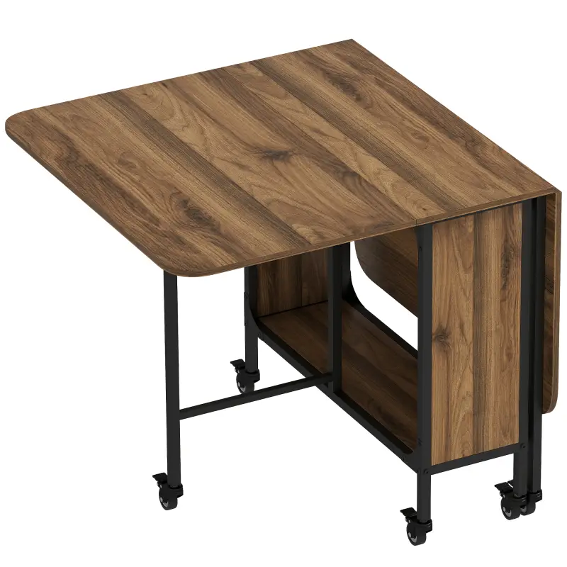 Mesa de Cocina Plegable con Ruedas Alas Abatibles y Estante Mesa Plegable para Salón 130x80x74 cm Marrón