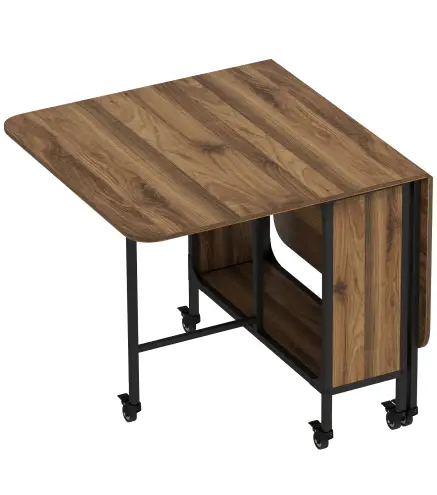 Mesa de Cocina Plegable con Ruedas Alas Abatibles y Estante Mesa Plegable para Salón 130x80x74 cm Marrón