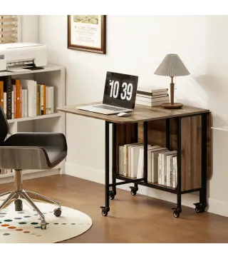 Mesa de Cocina Plegable con Ruedas Alas Abatibles y Estante Mesa Plegable para Salón 130x80x74 cm Marrón