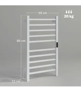 Toallero Eléctrico de Pared con Wi-Fi 10 Barras Temperatura Ajustable y Temporizador IPX4 45x11x80 cm Blanco