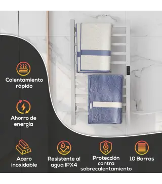 Toallero Eléctrico de Pared con Wi-Fi 10 Barras Temperatura Ajustable y Temporizador IPX4 45x11x80 cm Blanco