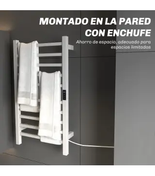 Toallero Eléctrico de Pared con Wi-Fi 10 Barras Temperatura Ajustable y Temporizador IPX4 45x11x80 cm Blanco