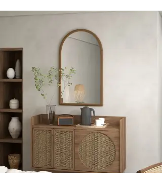 Espejo de Pared 65x110 cm con Marco de Madera en Forma de Ventana Espejo Decorativo para Salón Dormitorio Marrón Oscuro