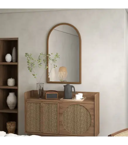Espejo de Pared 65x110 cm con Marco de Madera en Forma de Ventana Espejo Decorativo para Salón Dormitorio Marrón Oscuro