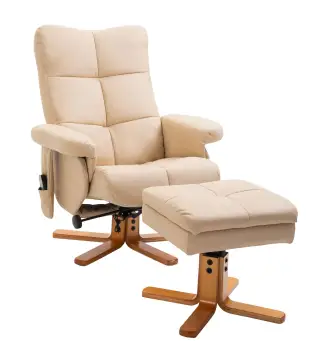 Sillón Relax Reclinable con Reposapiés 10 Puntos de Masaje Giratorio Mando a Distancia Bolsillo Lateral Crema