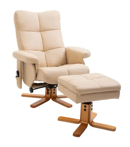 Sillón Relax Reclinable con Reposapiés 10 Puntos de Masaje Giratorio Mando a Distancia Bolsillo Lateral Crema