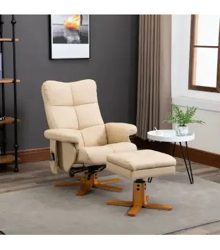 Sillón Relax Reclinable con Reposapiés 10 Puntos de Masaje Giratorio Mando a Distancia Bolsillo Lateral Crema