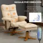 Sillón Relax Reclinable con Reposapiés 10 Puntos de Masaje Giratorio Mando a Distancia Bolsillo Lateral Crema