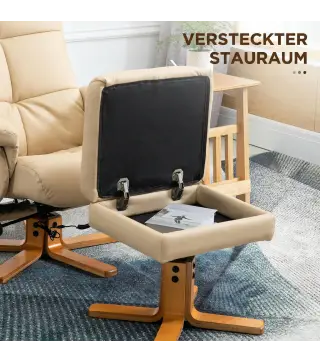 Sillón Relax Reclinable con Reposapiés 10 Puntos de Masaje Giratorio Mando a Distancia Bolsillo Lateral Crema