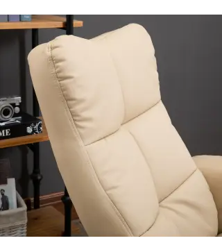 Sillón Relax Reclinable con Reposapiés 10 Puntos de Masaje Giratorio Mando a Distancia Bolsillo Lateral Crema