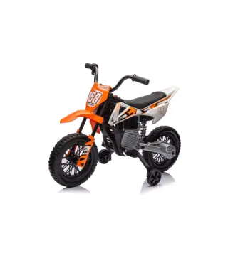 Moto Eléctrica para Niños 12V 2 Motores Suspensión Trasera Ruedas de Apoyo Desmontables Música Niños 3-6 Años Naranja