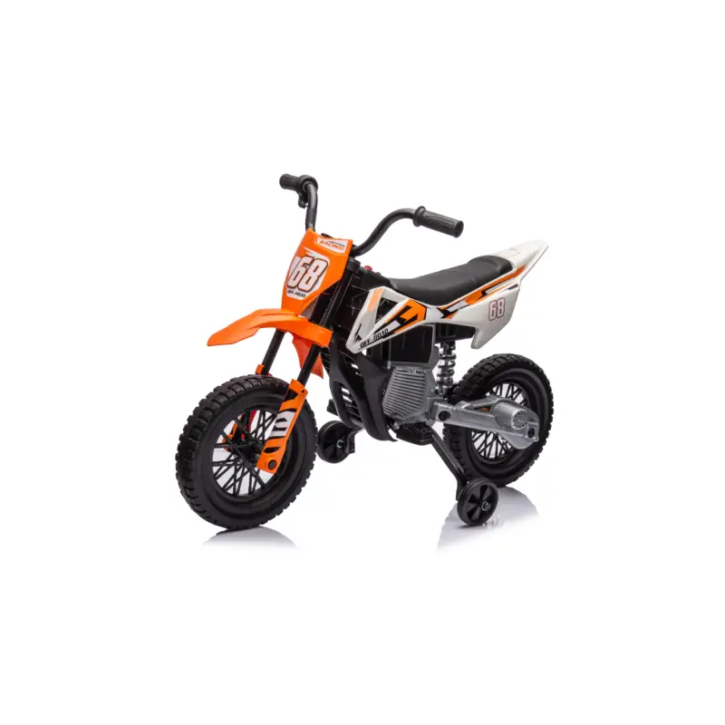 Moto Eléctrica para Niños 12V 2 Motores Suspensión Trasera Ruedas de Apoyo Desmontables Música Niños 3-6 Años Naranja