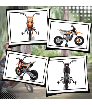 Moto Eléctrica para Niños 12V 2 Motores Suspensión Trasera Ruedas de Apoyo Desmontables Música Niños 3-6 Años Naranja