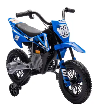Moto Eléctrica para Niños 12V con 2 Motores Suspensión Trasera Ruedas de Apoyo Desmontables Música Niños 3-6 Años Azul