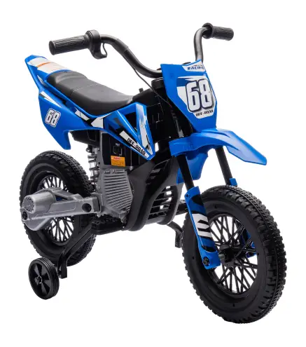 Moto Eléctrica para Niños 12V con 2 Motores Suspensión Trasera Ruedas de Apoyo Desmontables Música Niños 3-6 Años Azul