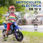 Moto Eléctrica para Niños 12V con 2 Motores Suspensión Trasera Ruedas de Apoyo Desmontables Música Niños 3-6 Años Azul
