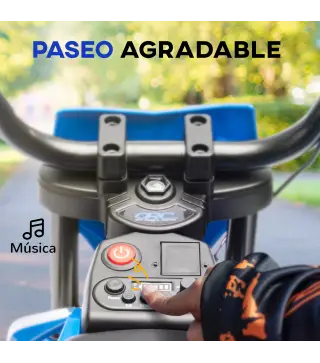 Moto Eléctrica para Niños 12V con 2 Motores Suspensión Trasera Ruedas de Apoyo Desmontables Música Niños 3-6 Años Azul