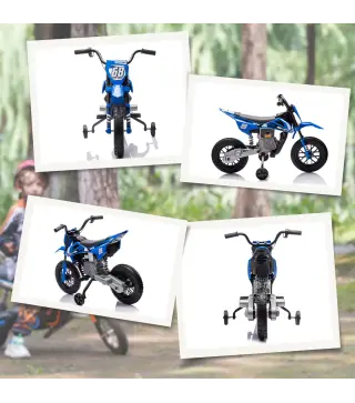 Moto Eléctrica para Niños 12V con 2 Motores Suspensión Trasera Ruedas de Apoyo Desmontables Música Niños 3-6 Años Azul