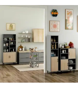 Carrito Auxiliar con Ruedas Carrito de Cocina con 3 Cestas Metálicas Cajón 2 Especieros 47x37x83 cm Gris
