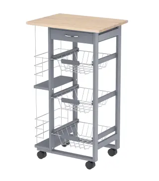 Carrito Auxiliar con Ruedas Carrito de Cocina con 3 Cestas Metálicas Cajón 2 Especieros 47x37x83 cm Gris