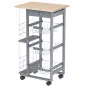 Carrito Auxiliar con Ruedas Carrito de Cocina con 3 Cestas Metálicas Cajón 2 Especieros 47x37x83 cm Gris
