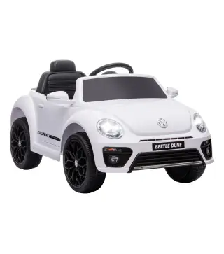 Coche eléctrico para niños VW Coccinelle, 3-5 km/h, con control remoto y música, Blanco