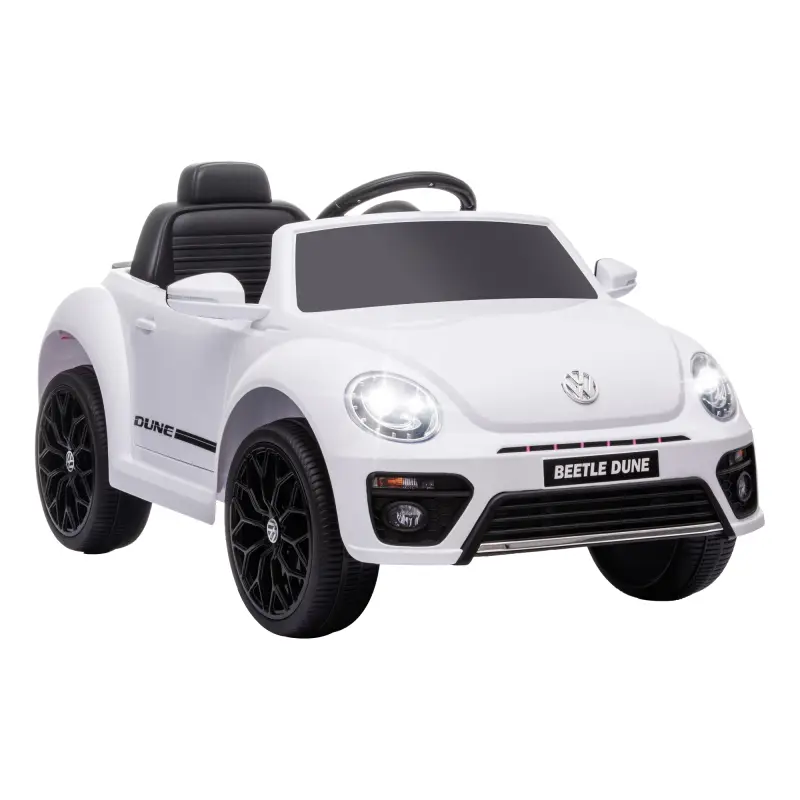 Coche eléctrico para niños VW Coccinelle, 3-5 km/h, con control remoto y música, Blanco