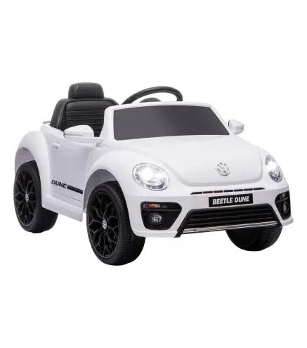 Coche eléctrico para niños VW Coccinelle, 3-5 km/h, con control remoto y música, Blanco