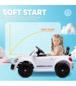 Coche eléctrico para niños VW Coccinelle, 3-5 km/h, con control remoto y música, Blanco