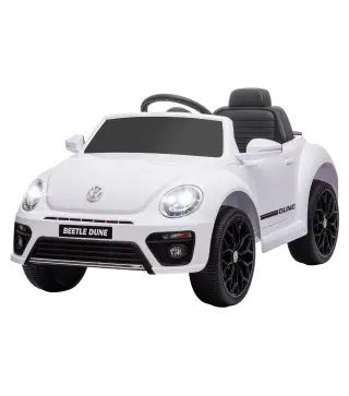 Coche eléctrico para niños VW Coccinelle, 3-5 km/h, con control remoto y música, Blanco