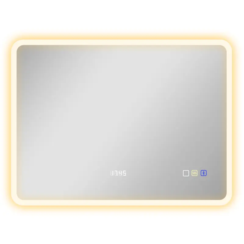 Espejo de Baño con Luz LED 80x60 cm con Bluetooth 3 Colores de Luz Función Antivaho Función de Memoria IP44