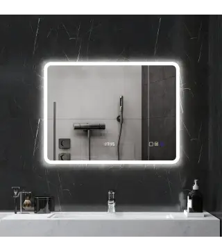 Espejo de Baño con Luz LED 80x60 cm con Bluetooth 3 Colores de Luz Función Antivaho Función de Memoria IP44