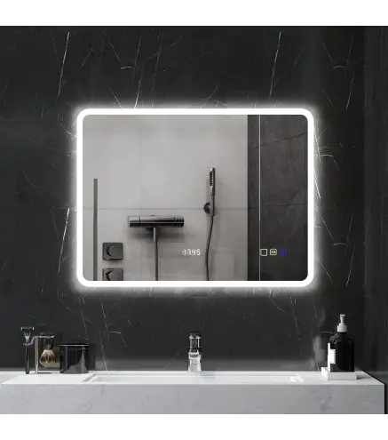 Espejo de Baño con Luz LED 80x60 cm con Bluetooth 3 Colores de Luz Función Antivaho Función de Memoria IP44
