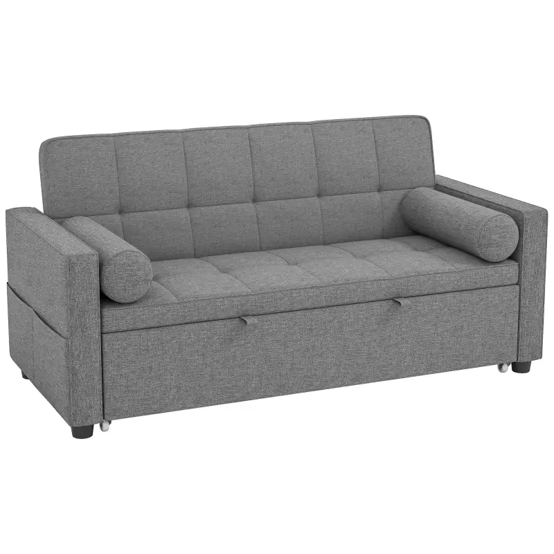 Sofá Cama 2 Plazas 3 en 1 Deslizantede Tejido Lino con Respaldo Ajustable Bolsillos 2 Cojines para Sala de Estar Gris Sofá Cama 2 Plazas 3 en 1 Deslizantede Tejido Lino con Respaldo Ajustable Bolsillos 2 Cojines para Sala de Estar Gris