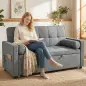 Sofá Cama 2 Plazas 3 en 1 Deslizantede Tejido Lino con Respaldo Ajustable Bolsillos 2 Cojines para Sala de Estar Gris Sofá Cama 2 Plazas 3 en 1 Deslizantede Tejido Lino con Respaldo Ajustable Bolsillos 2 Cojines para Sala de Estar Gris