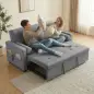 Sofá Cama 2 Plazas 3 en 1 Deslizantede Tejido Lino con Respaldo Ajustable Bolsillos 2 Cojines para Sala de Estar Gris Sofá Cama 2 Plazas 3 en 1 Deslizantede Tejido Lino con Respaldo Ajustable Bolsillos 2 Cojines para Sala de Estar Gris