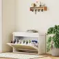 Banco Zapatero Boho con Asiento Acolchado Puerta de Ratán Cajón Abatible Estante Ajustable 8 Pares 80x26x47,5 cm Blanco Banco Zapatero Boho con Asiento Acolchado Puerta de Ratán Cajón Abatible Estante Ajustable 8 Pares 80x26x47,5 cm Blanco