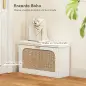 Banco Zapatero Boho con Asiento Acolchado Puerta de Ratán Cajón Abatible Estante Ajustable 8 Pares 80x26x47,5 cm Blanco Banco Zapatero Boho con Asiento Acolchado Puerta de Ratán Cajón Abatible Estante Ajustable 8 Pares 80x26x47,5 cm Blanco