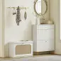 Banco Zapatero Boho con Asiento Acolchado Puerta de Ratán Cajón Abatible Estante Ajustable 8 Pares 80x26x47,5 cm Blanco Banco Zapatero Boho con Asiento Acolchado Puerta de Ratán Cajón Abatible Estante Ajustable 8 Pares 80x26x47,5 cm Blanco
