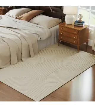 Alfombra Salón 230x160 cm Pelo Corto Estilo Moderno Base Antideslizante Tejida a Máquina Crema