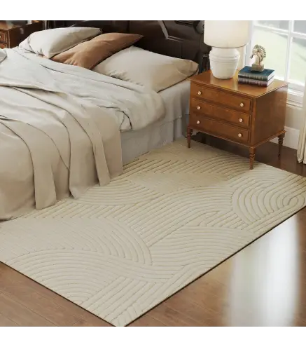 Alfombra Salón 230x160 cm Pelo Corto Estilo Moderno Base Antideslizante Tejida a Máquina Crema