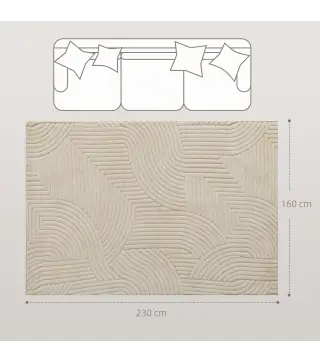 Alfombra Salón 230x160 cm Pelo Corto Estilo Moderno Base Antideslizante Tejida a Máquina Crema