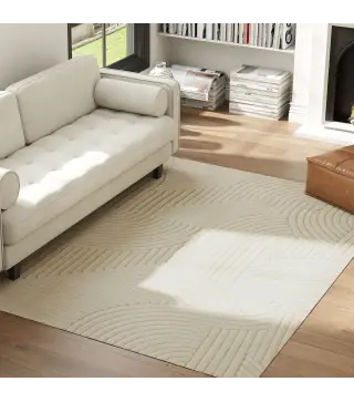 Alfombra Salón 230x160 cm Pelo Corto Estilo Moderno Base Antideslizante Tejida a Máquina Crema