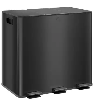 Papelera Cocina de Acero Inoxidable con 3 Compartimentos 3x15L con Pedales Tapas de Cierre Suave y Cubo Extraíble Negro