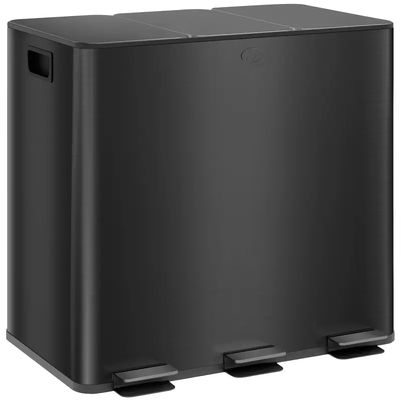 Papelera Cocina de Acero Inoxidable con 3 Compartimentos 3x15L con Pedales Tapas de Cierre Suave y Cubo Extraíble Negro Papelera Cocina de Acero Inoxidable con 3 Compartimentos 3x15L con Pedales Tapas de Cierre Suave y Cubo Extraíble Negro