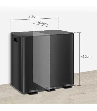 Papelera Cocina de Acero Inoxidable con 3 Compartimentos 3x15L con Pedales Tapas de Cierre Suave y Cubo Extraíble Negro