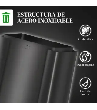 Papelera Cocina de Acero Inoxidable con 3 Compartimentos 3x15L con Pedales Tapas de Cierre Suave y Cubo Extraíble Negro