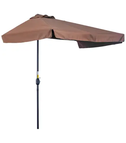 Demi parasol - parasol de balcón 5 varillas de metal 2,3x1,3x2,49 m poliéster alta densidad chocolate